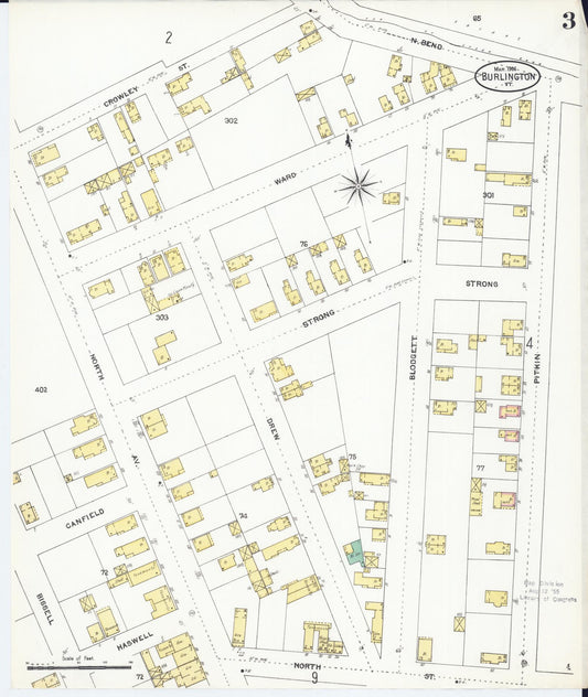 Sanborn Fire Insurance Map from Burlington, Chittenden County, Vermont (1906), Sheet #0003 - Historic Sanborn Fire Insurance Map Print, vintage old map wall art, antique decor, genealogy gift, Vermont Vermont map
