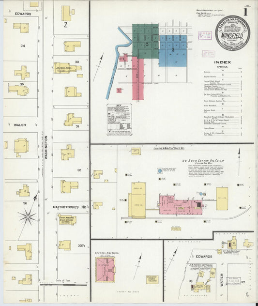 Sanborn Fire Insurance Map from Mansfield, De Soto Parish, Louisiana. (1909) – Historic Sanborn Fire Insurance Map Print