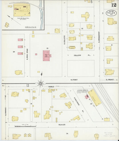 Sanborn Fire Insurance Map from Tyler, Smith County, Texas (1902), Sheet #0012 - Historic Sanborn Fire Insurance Map Print, vintage old map wall art, antique decor, genealogy gift, Texas Texas map