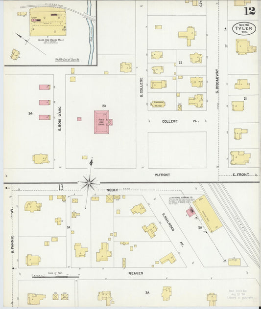 Sanborn Fire Insurance Map from Tyler, Smith County, Texas (1902), Sheet #0012 - Historic Sanborn Fire Insurance Map Print, vintage old map wall art, antique decor, genealogy gift, Texas Texas map