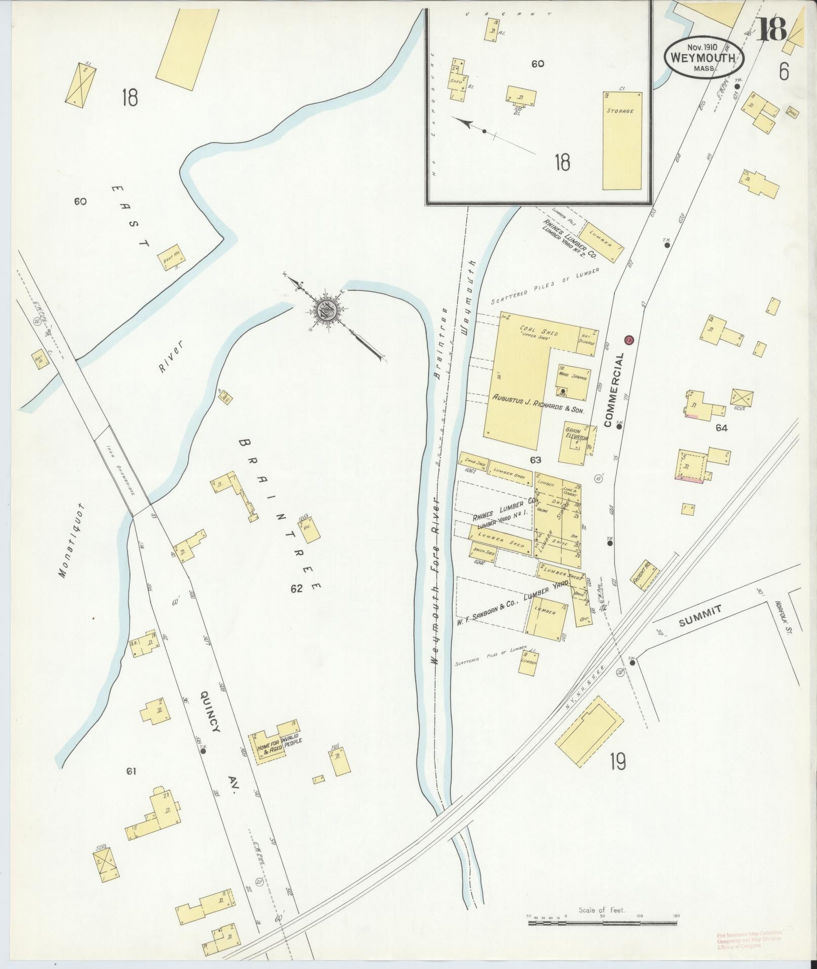 Sanborn Fire Insurance Map from Weymouth, Norfolk County, Massachusetts (1910), Sheet #0018 - Complete Map Set gallery image, historic Sanborn map, vintage wall art, Massachusetts Massachusetts