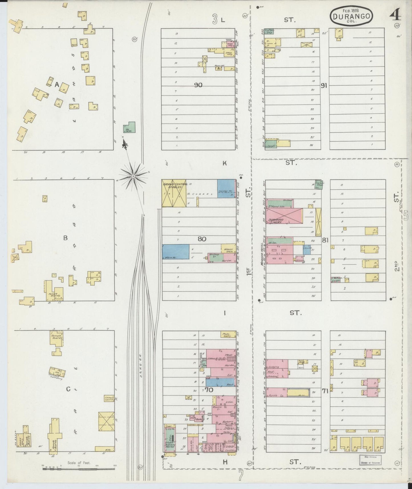 Sanborn Fire Insurance Map from Durango, La Plata County, Colorado (1893), Sheet #0004 - Complete Map Set gallery image, historic Sanborn map, vintage wall art, Colorado Colorado