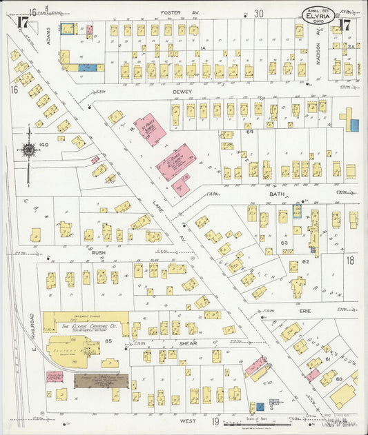 Sanborn Fire Insurance Map from Elyria, Lorain County, Ohio (1925), Sheet #0017 - Historic Sanborn Fire Insurance Map Print, vintage old map wall art, antique decor, genealogy gift, Ohio Ohio map