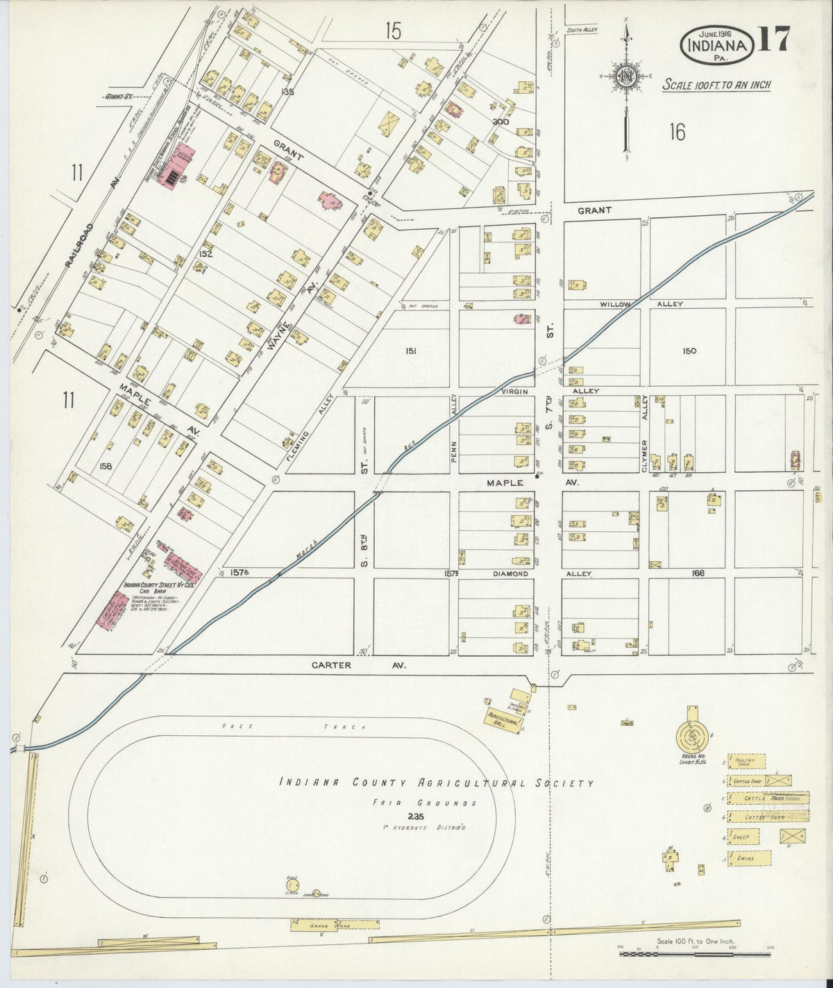Sanborn Fire Insurance Map from Indiana, Indiana County, Pennsylvania (1916), Sheet #0017 - Historic Sanborn Fire Insurance Map Print, vintage old map wall art, antique decor, genealogy gift, Pennsylvania Pennsylvania map