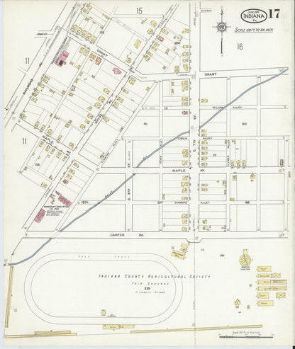 Sanborn Fire Insurance Map from Indiana, Indiana County, Pennsylvania (1916), Sheet #0017 - Historic Sanborn Fire Insurance Map Print, vintage old map wall art, antique decor, genealogy gift, Pennsylvania Pennsylvania map