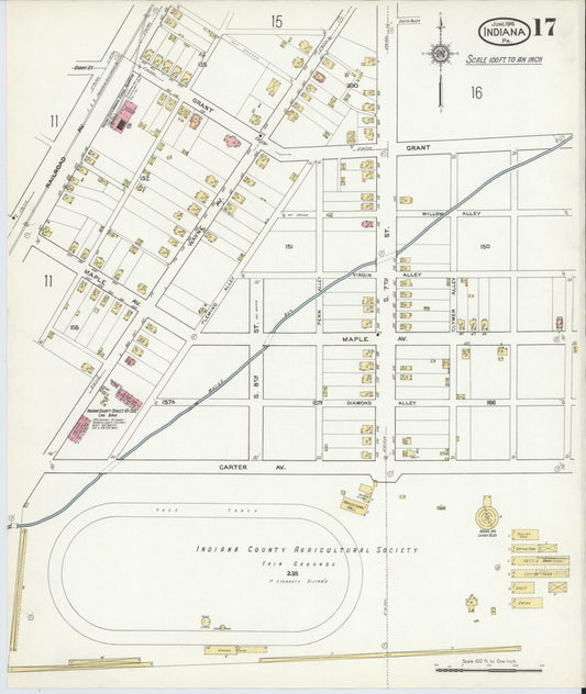 Sanborn Fire Insurance Map from Indiana, Indiana County, Pennsylvania (1916), Sheet #0017 - Historic Sanborn Fire Insurance Map Print, vintage old map wall art, antique decor, genealogy gift, Pennsylvania Pennsylvania map