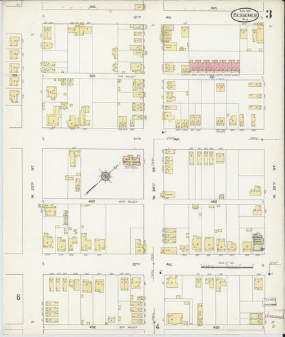 Sanborn Fire Insurance Map from Bessemer, Jefferson County, Alabama (1913), Sheet #0003 - Complete Map Set gallery image, historic Sanborn map, vintage wall art, Alabama Alabama