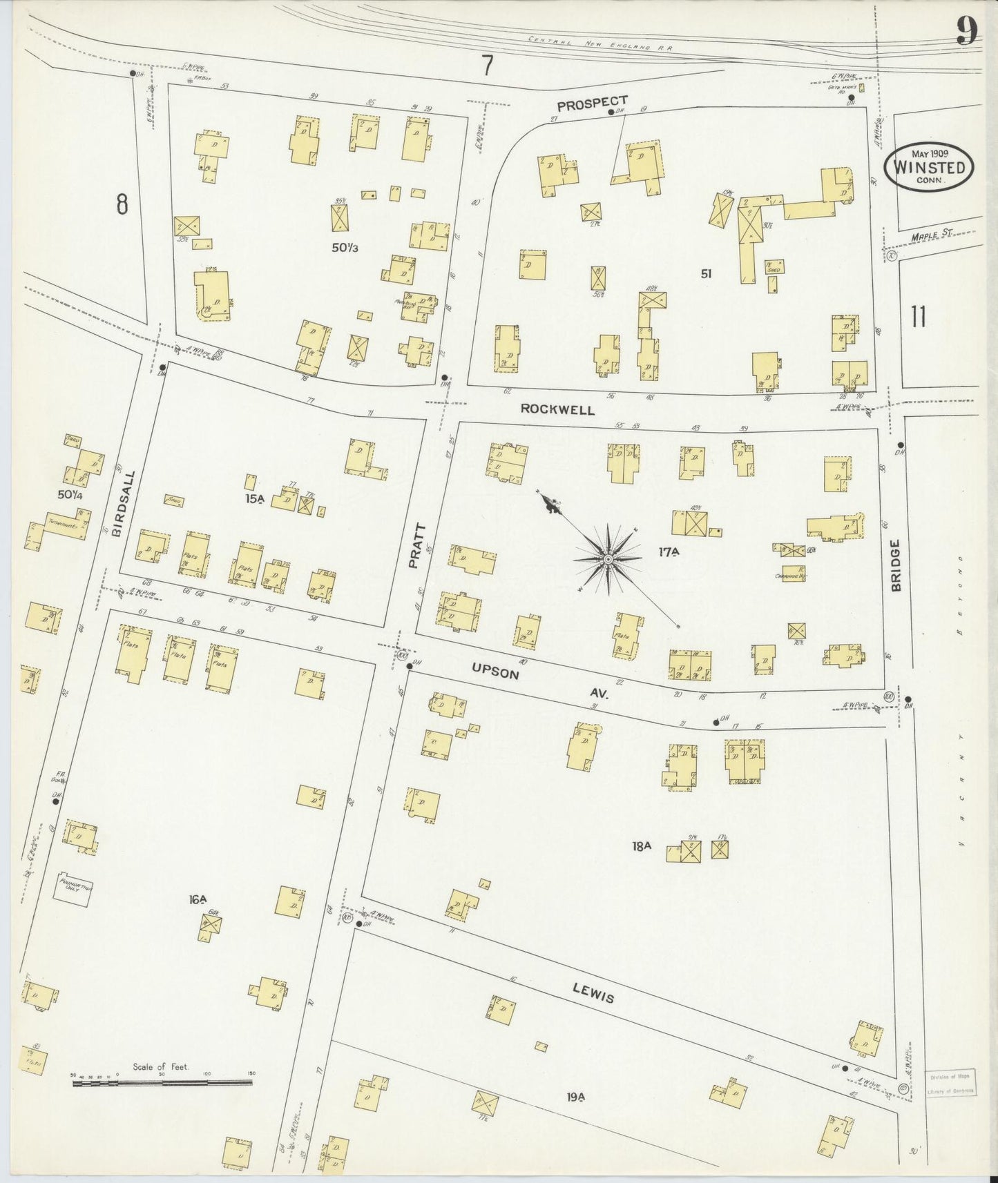 Sanborn Fire Insurance Map from Winsted, Litchfield County, Connecticut (1909), Sheet #0009 - Complete Map Set gallery image, historic Sanborn map, vintage wall art, Connecticut Connecticut