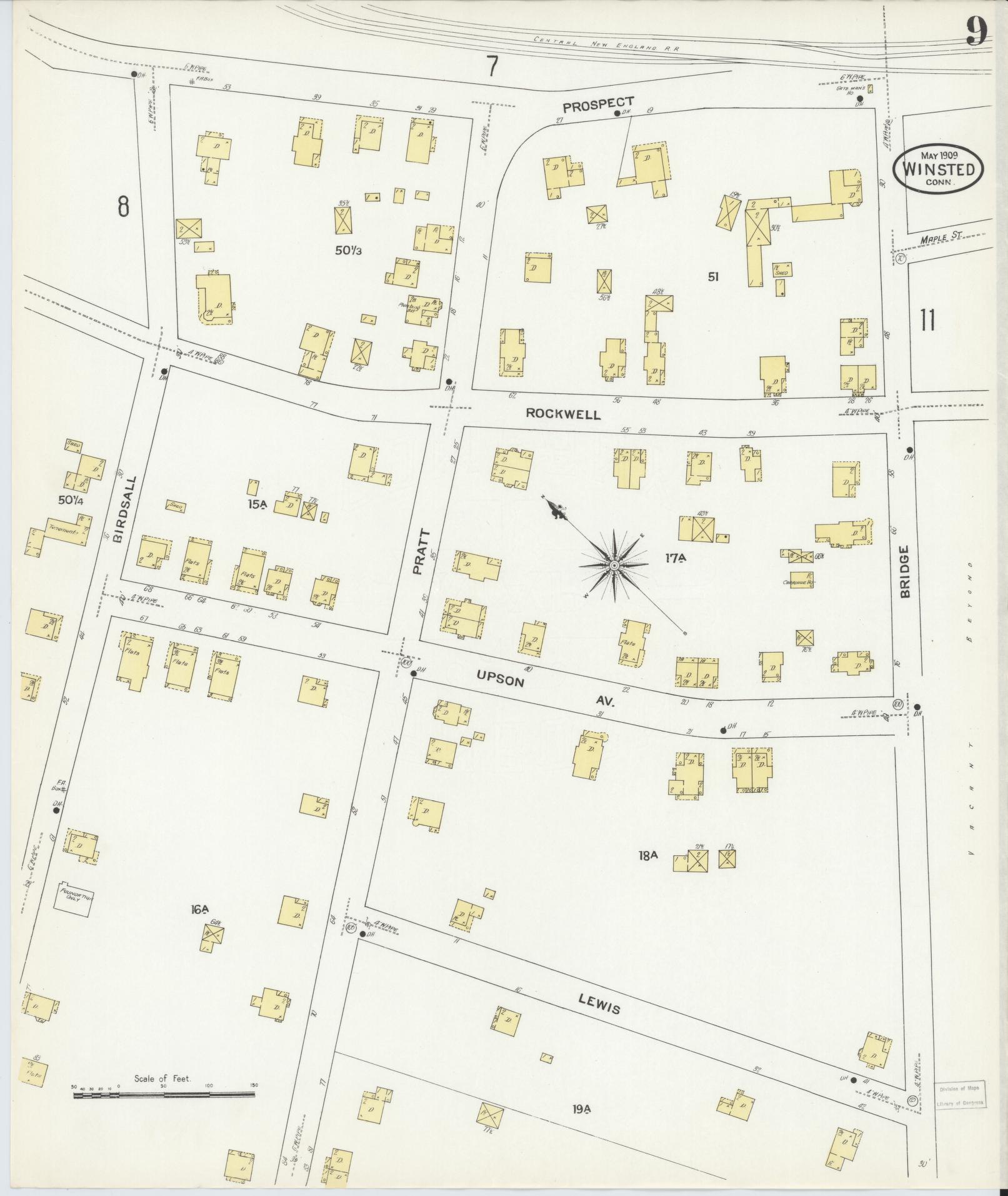 Sanborn Fire Insurance Map from Winsted, Litchfield County, Connecticut (1909), Sheet #0009 - Complete Map Set gallery image, historic Sanborn map, vintage wall art, Connecticut Connecticut