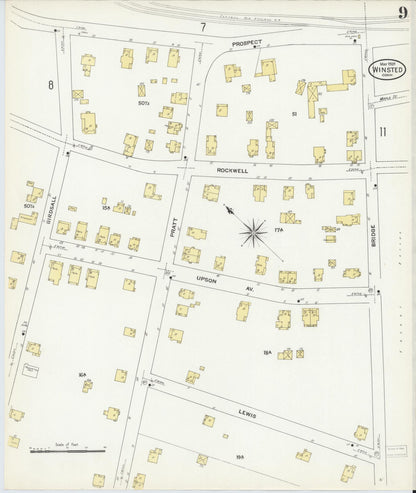 Sanborn Fire Insurance Map from Winsted, Litchfield County, Connecticut (1909), Sheet #0009 - Complete Map Set gallery image, historic Sanborn map, vintage wall art, Connecticut Connecticut