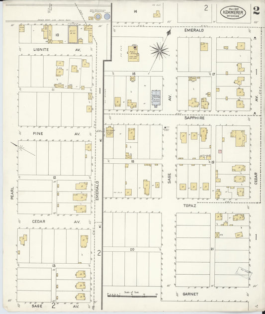 Sanborn Fire Insurance Map from Kemmerer, Lincoln County, Wyoming (1907), Sheet #0002 - Historic Sanborn Fire Insurance Map Print, vintage old map wall art, antique decor, genealogy gift, Wyoming Wyoming map