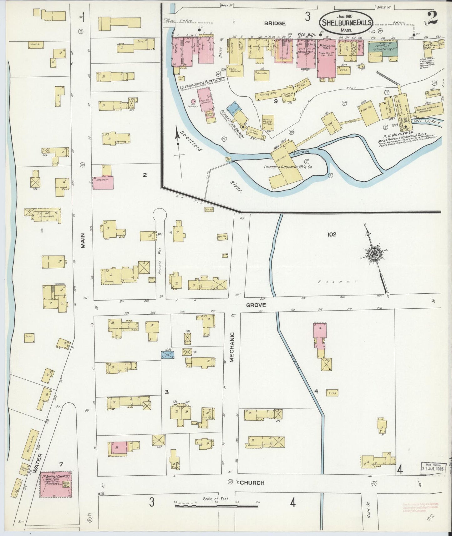 Sanborn Fire Insurance Map from Shelburne Falls, Franklin County, Massachusetts (1910), Sheet #0002 - Complete Map Set gallery image, historic Sanborn map, vintage wall art, Massachusetts Massachusetts