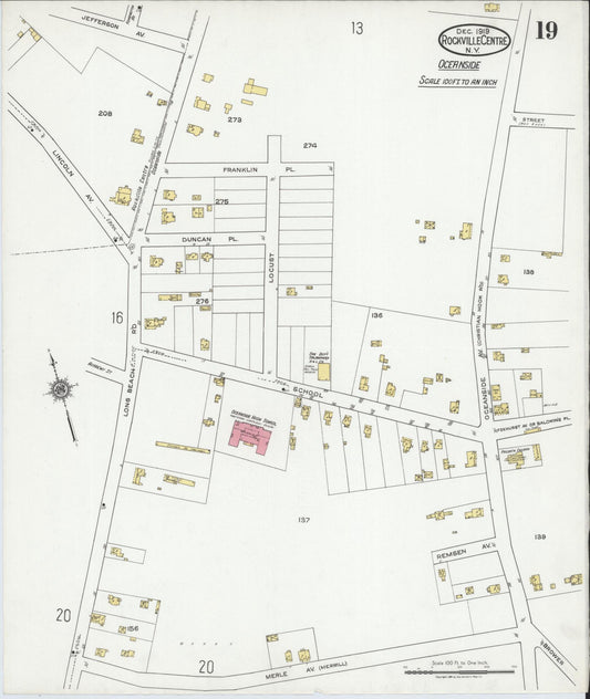 Sanborn Fire Insurance Map from Rockville Centre, Nassau County, New York (1919), Sheet #0019 - Historic Sanborn Fire Insurance Map Print, vintage old map wall art, antique decor, genealogy gift, New York New York map