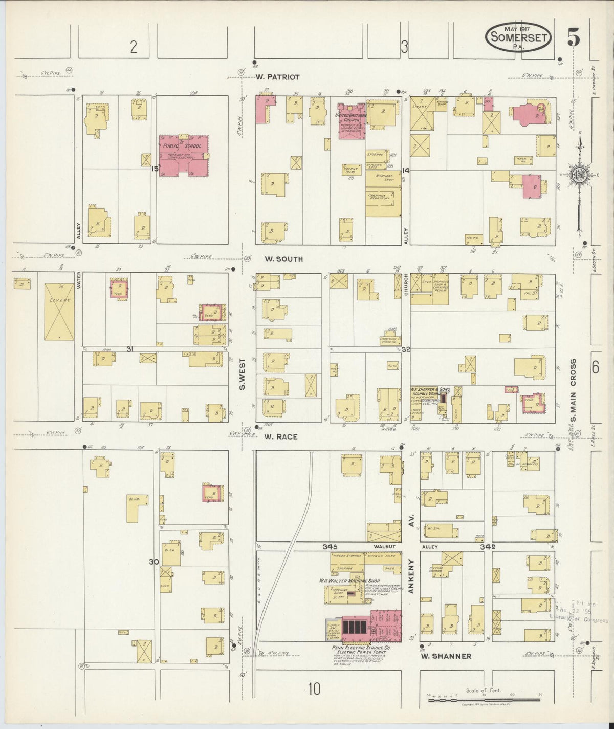 Sanborn Fire Insurance Map from Somerset, Somerset County, Pennsylvania (1917), Sheet #0005 - Historic Sanborn Fire Insurance Map Print, vintage old map wall art, antique decor, genealogy gift, Pennsylvania Pennsylvania map