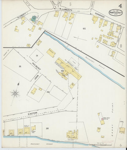 Sanborn Fire Insurance Map from Nantucket, Nantucket County, Massachusetts (1892), Sheet #0004 - Historic Sanborn Fire Insurance Map Print, vintage old map wall art, antique decor, genealogy gift, Massachusetts Massachusetts map
