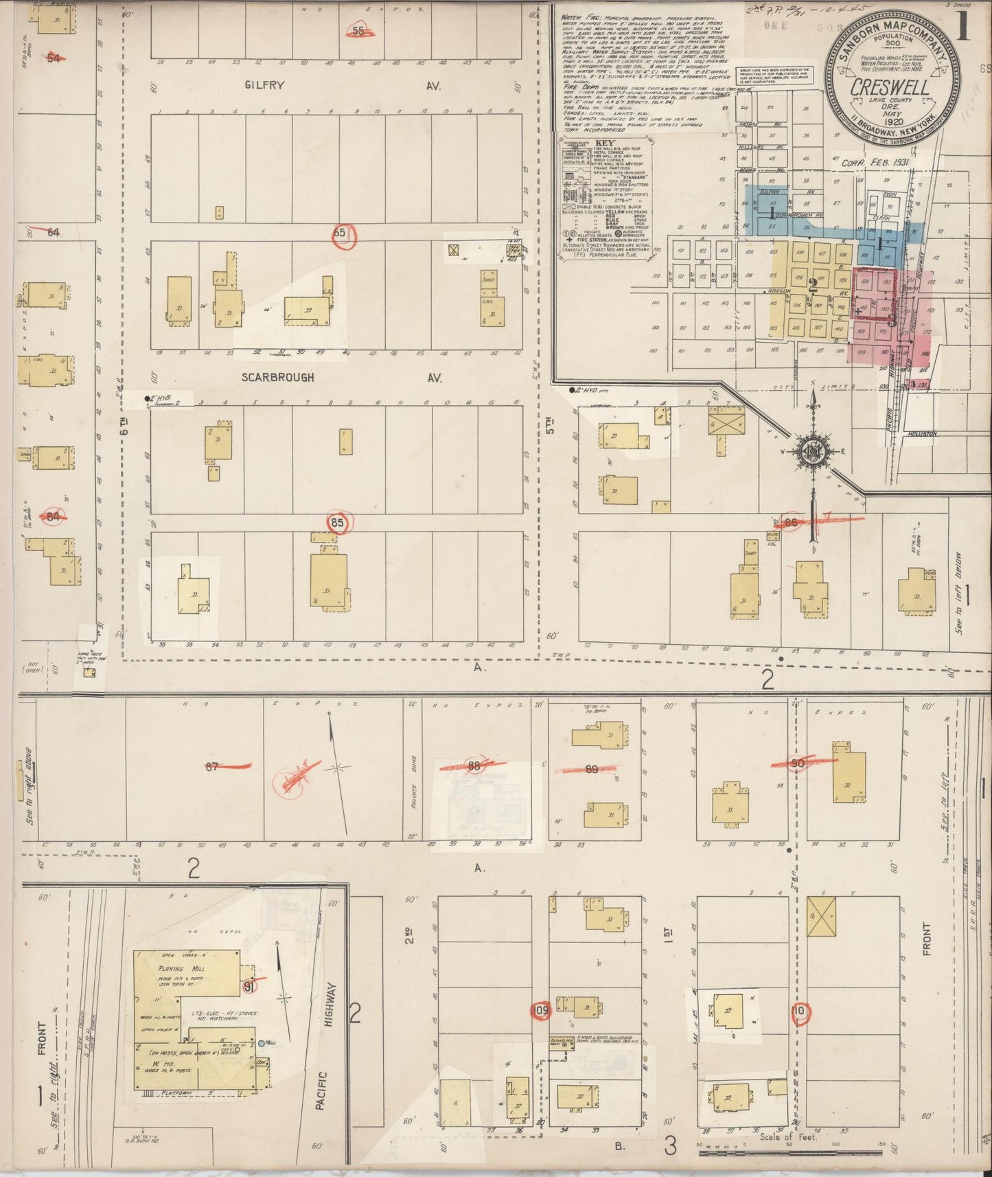 Sanborn Fire Insurance Map from Creswell, Lane County, Oregon (1931), Sheet #0001 - Complete Map Set gallery image, historic Sanborn map, vintage wall art, Oregon Oregon