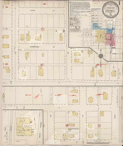 Sanborn Fire Insurance Map from Creswell, Lane County, Oregon (1931), Sheet #0001 - Complete Map Set gallery image, historic Sanborn map, vintage wall art, Oregon Oregon