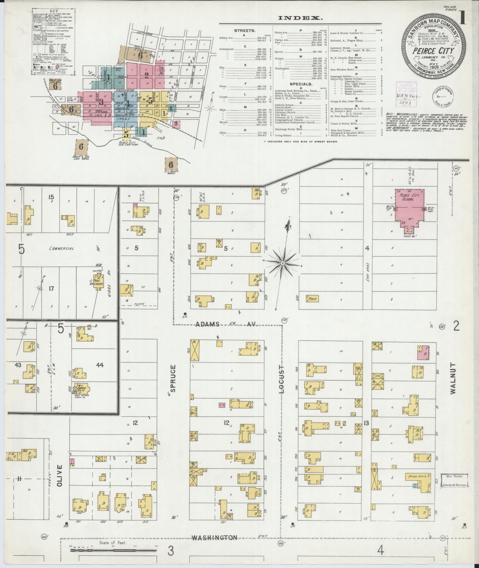 Sanborn Fire Insurance Map from Pierce City, Lawrence County, Missouri (1902), Sheet #0001 - Historic Sanborn Fire Insurance Map Print, vintage old map wall art, antique decor, genealogy gift, Missouri Missouri map