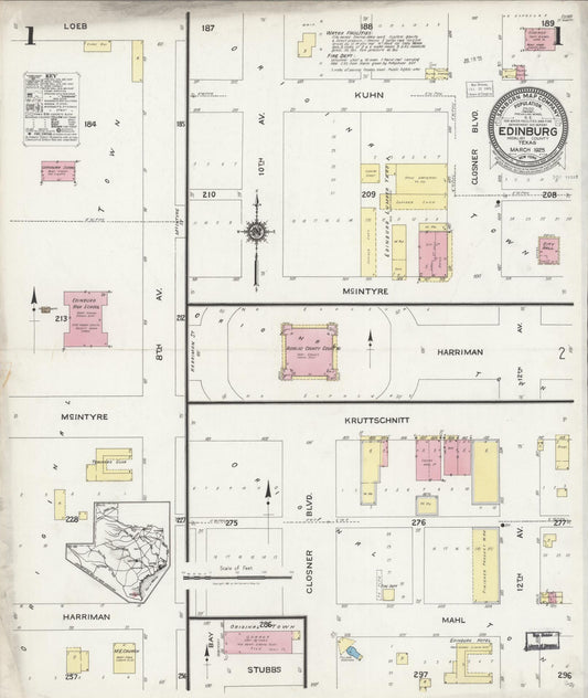 Sanborn Fire Insurance Map from Edinburg, Hidalgo County, Texas (1925), Sheet #0001 - Historic Sanborn Fire Insurance Map Print, vintage old map wall art, antique decor, genealogy gift, Texas Texas map