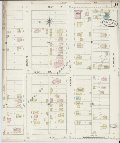 Sanborn Fire Insurance Map from Atchison, Atchison County, Kansas (1887), Sheet #0009 - Complete Map Set gallery image, historic Sanborn map, vintage wall art, Kansas Kansas