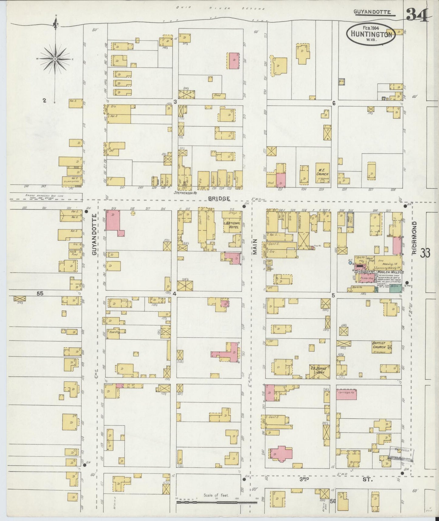 Sanborn Fire Insurance Map from Huntington, Cabell County, West Virginia (1904), Sheet #0034 - Complete Map Set gallery image, historic Sanborn map, vintage wall art, West Virginia West Virginia