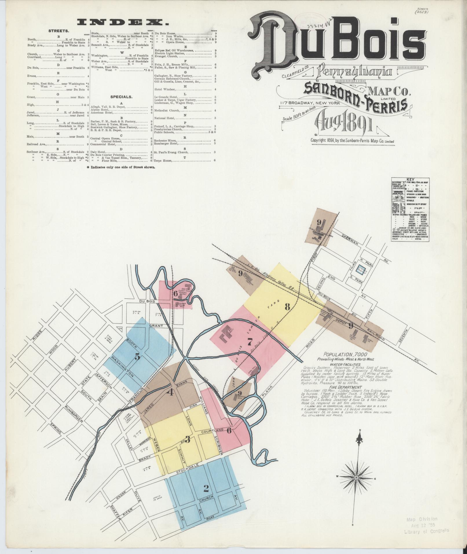 Sanborn Fire Insurance Map from Du Bois, Clearfield County, Pennsylvania (1891), Sheet #0001 - Historic Sanborn Fire Insurance Map Print, vintage old map wall art, antique decor, genealogy gift, Pennsylvania Pennsylvania map