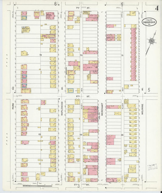 Sanborn Fire Insurance Map from Ambridge, Beaver County, Pennsylvania (1911), Sheet #0004 - Historic Sanborn Fire Insurance Map Print, vintage old map wall art, antique decor, genealogy gift, Pennsylvania Pennsylvania map