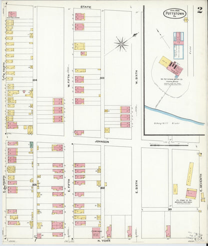 Sanborn Fire Insurance Map from Pottstown, Montgomery County, Pennsylvania (1909), Sheet #0002 - Complete Map Set gallery image, historic Sanborn map, vintage wall art, Pennsylvania Pennsylvania