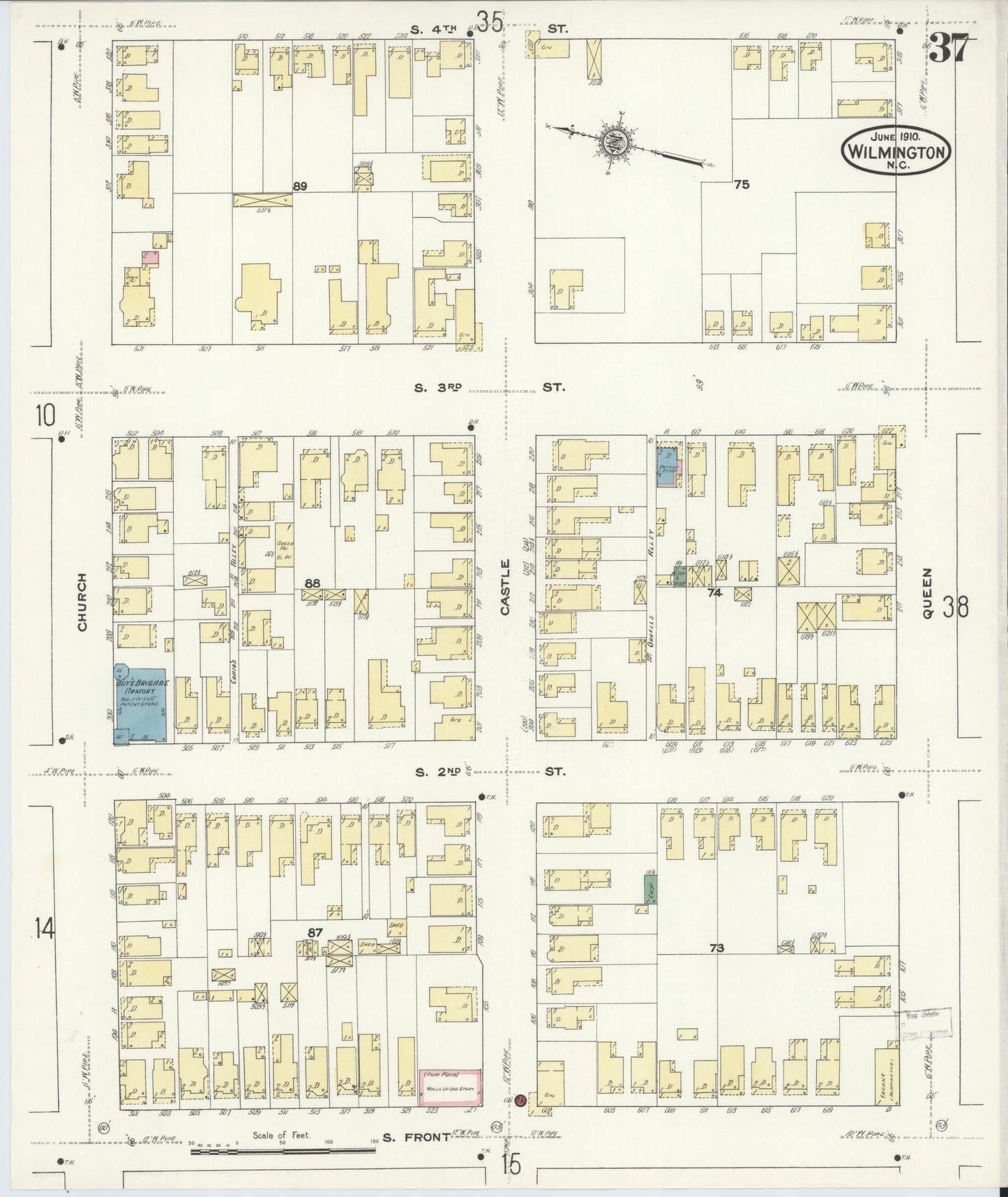 Sanborn Fire Insurance Map from Wilmington, New Hanover County, North Carolina (1910), Sheet #0037 - Complete Map Set gallery image, historic Sanborn map, vintage wall art, North Carolina North Carolina