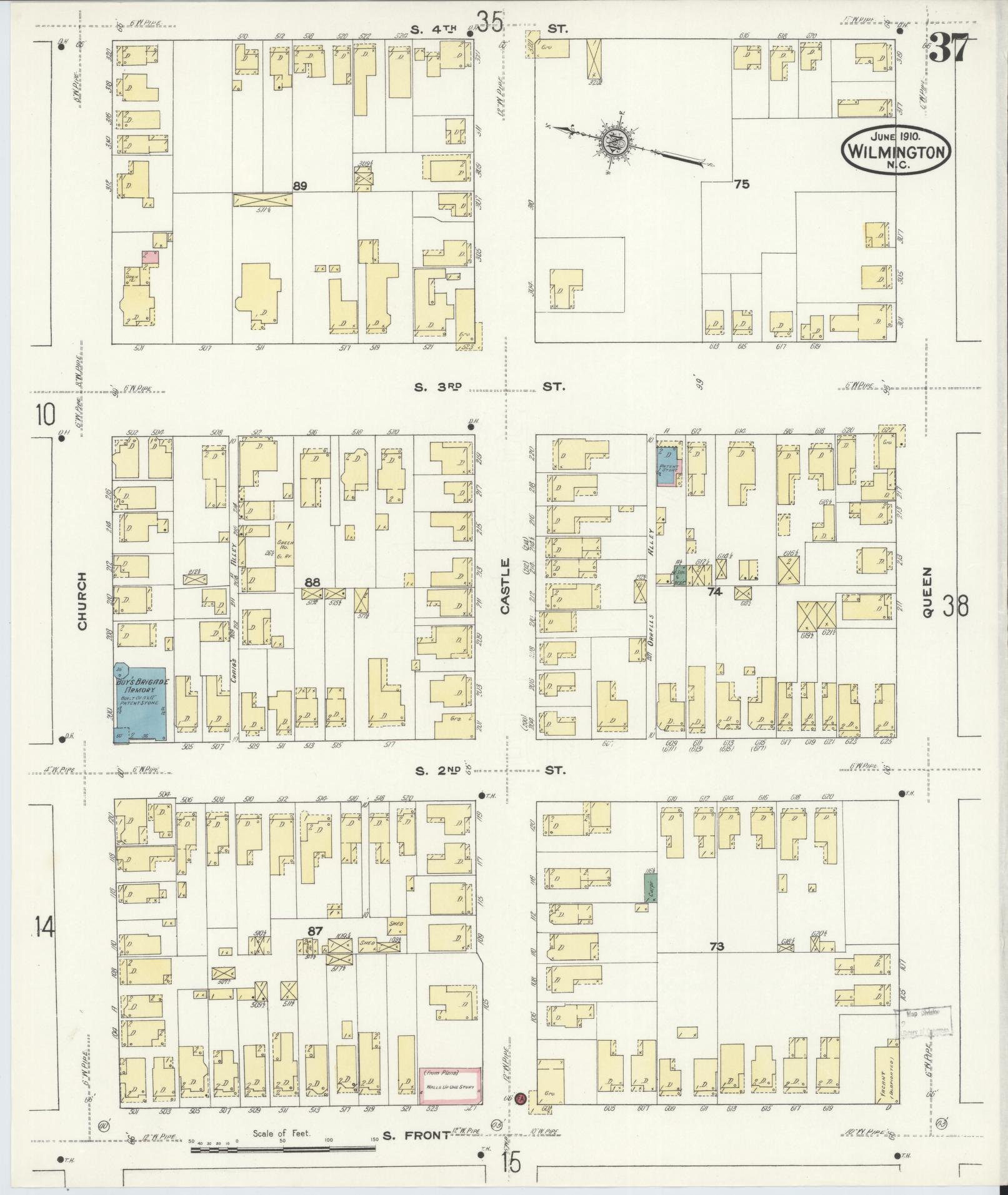 Sanborn Fire Insurance Map from Wilmington, New Hanover County, North Carolina (1910), Sheet #0037 - Complete Map Set gallery image, historic Sanborn map, vintage wall art, North Carolina North Carolina
