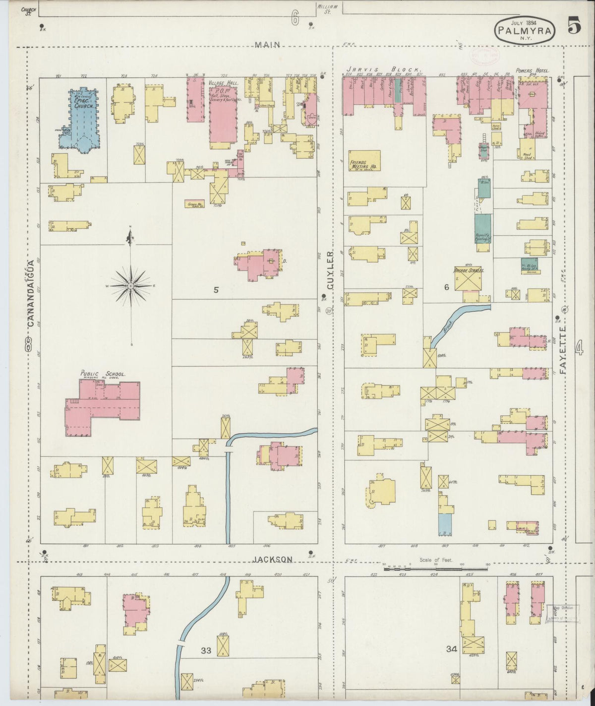 Sanborn Fire Insurance Map from Palmyra, Wayne County, New York (1894), Sheet #0005 - Historic Sanborn Fire Insurance Map Print, vintage old map wall art, antique decor, genealogy gift, New York New York map