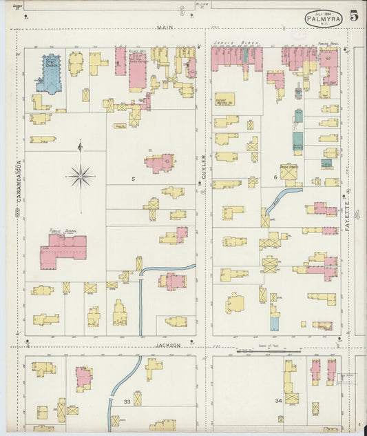 Sanborn Fire Insurance Map from Palmyra, Wayne County, New York (1894), Sheet #0005 - Historic Sanborn Fire Insurance Map Print, vintage old map wall art, antique decor, genealogy gift, New York New York map