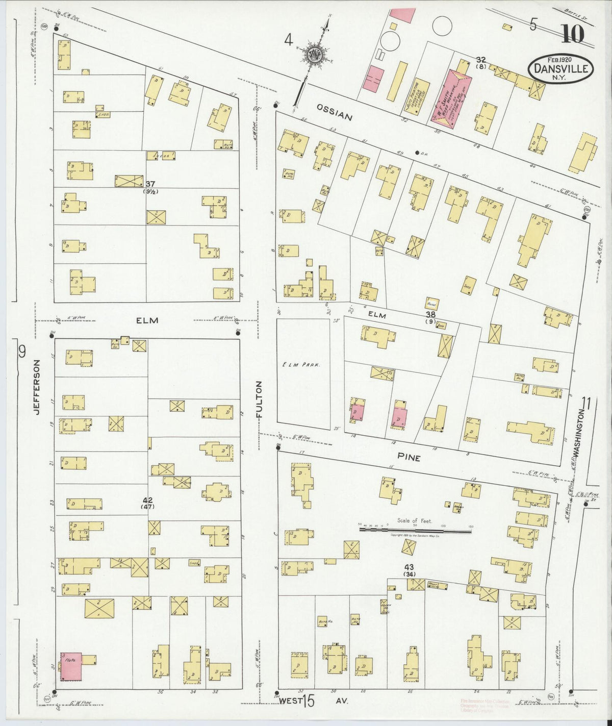 Sanborn Fire Insurance Map from Dansville, Livingston County, New York (1920), Sheet #0010 - Historic Sanborn Fire Insurance Map Print, vintage old map wall art, antique decor, genealogy gift, New York New York map