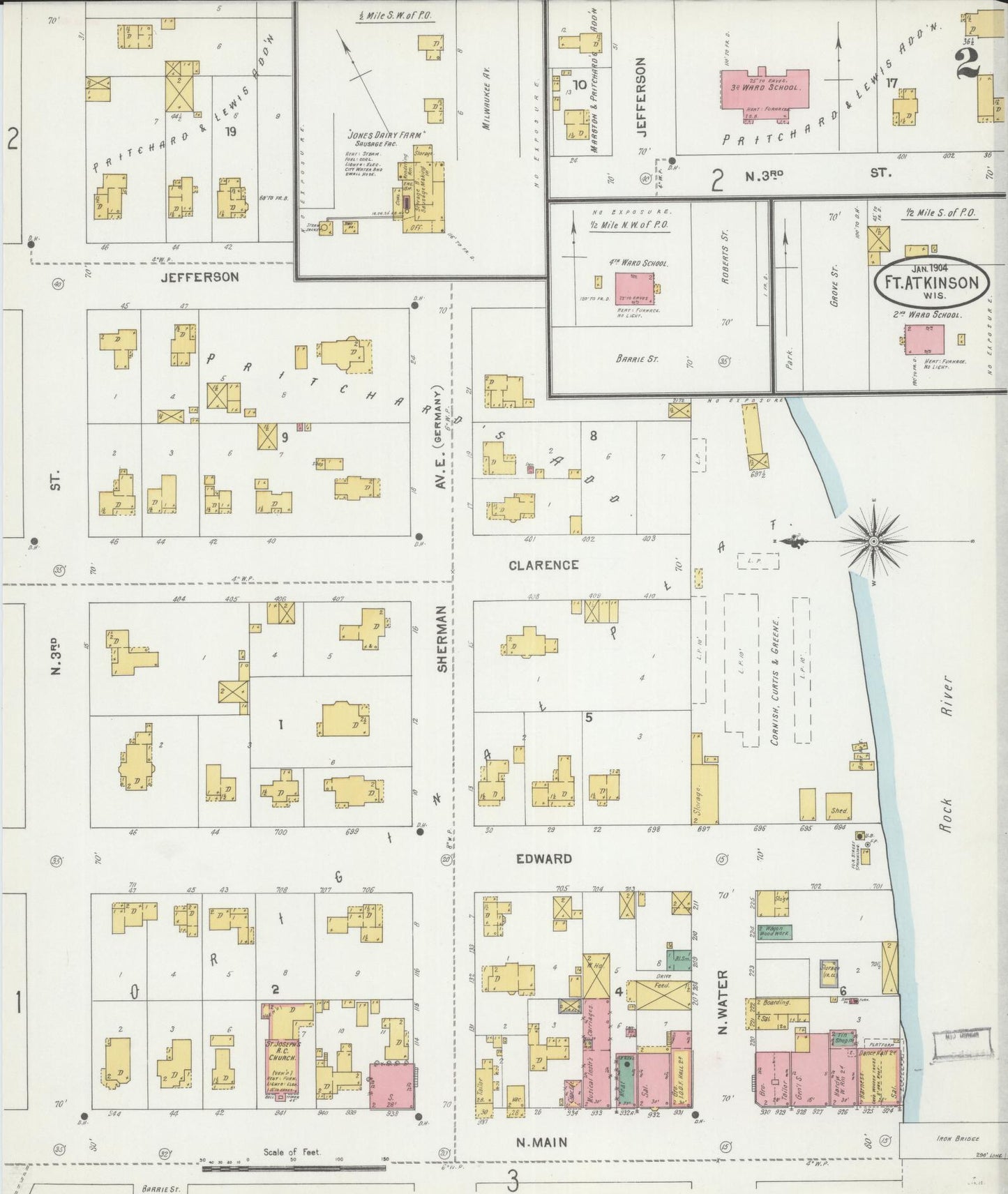 Sanborn Fire Insurance Map from Fort Atkinson, Jefferson County, Wisconsin (1904), Sheet #0002 - Complete Map Set gallery image, historic Sanborn map, vintage wall art, Wisconsin Wisconsin