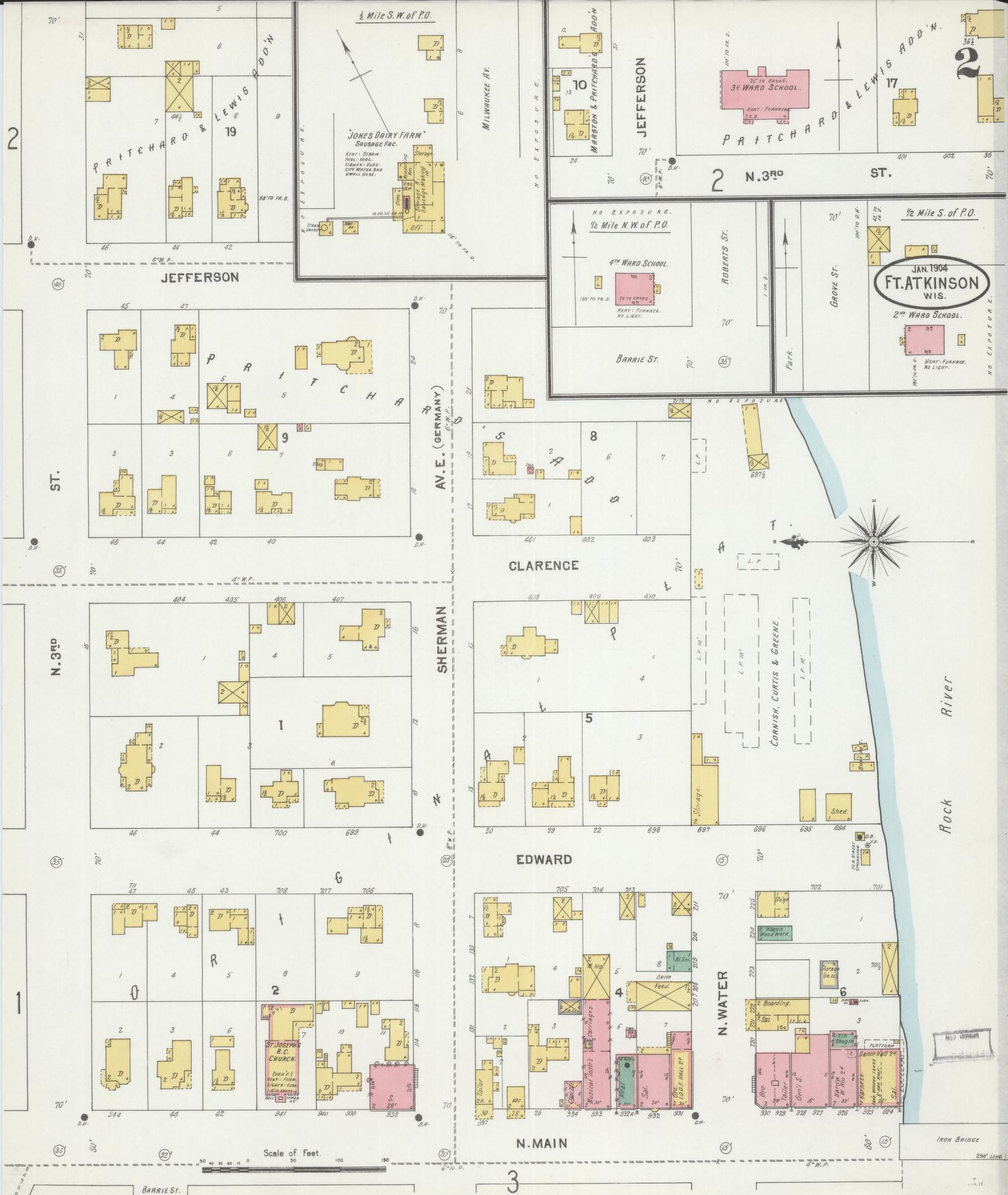 Sanborn Fire Insurance Map from Fort Atkinson, Jefferson County, Wisconsin (1904), Sheet #0002 - Complete Map Set gallery image, historic Sanborn map, vintage wall art, Wisconsin Wisconsin