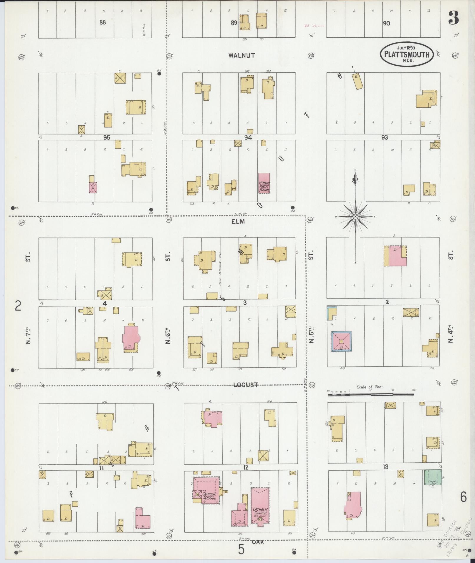 Sanborn Fire Insurance Map from Plattsmouth, Cass County, Nebraska (1899), Sheet #0003 - Historic Sanborn Fire Insurance Map Print, vintage old map wall art, antique decor, genealogy gift, Nebraska Nebraska map