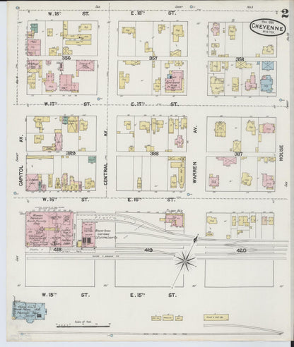 Sanborn Fire Insurance Map from Cheyenne, Laramie County, Wyoming (1890), Sheet #0002 - Complete Map Set gallery image, historic Sanborn map, vintage wall art, Wyoming Wyoming