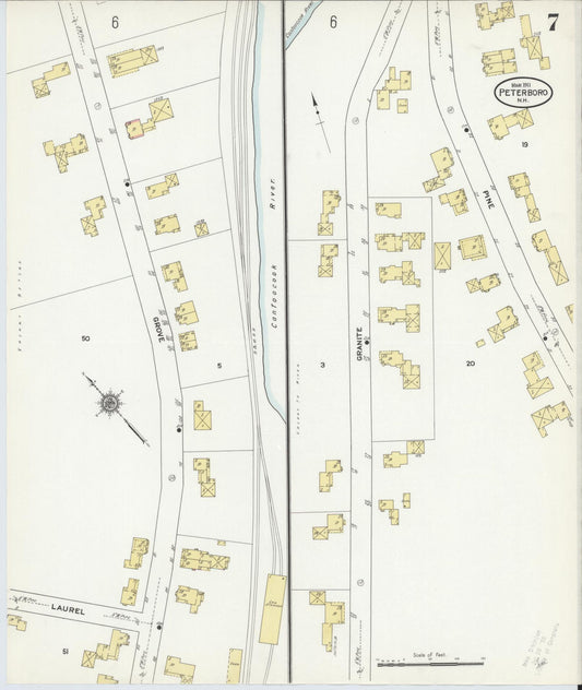 Sanborn Fire Insurance Map from Peterborough, Hillsborough County, New Hampshire (1911), Sheet #0007 - Historic Sanborn Fire Insurance Map Print, vintage old map wall art, antique decor, genealogy gift, New Hampshire New Hampshire map