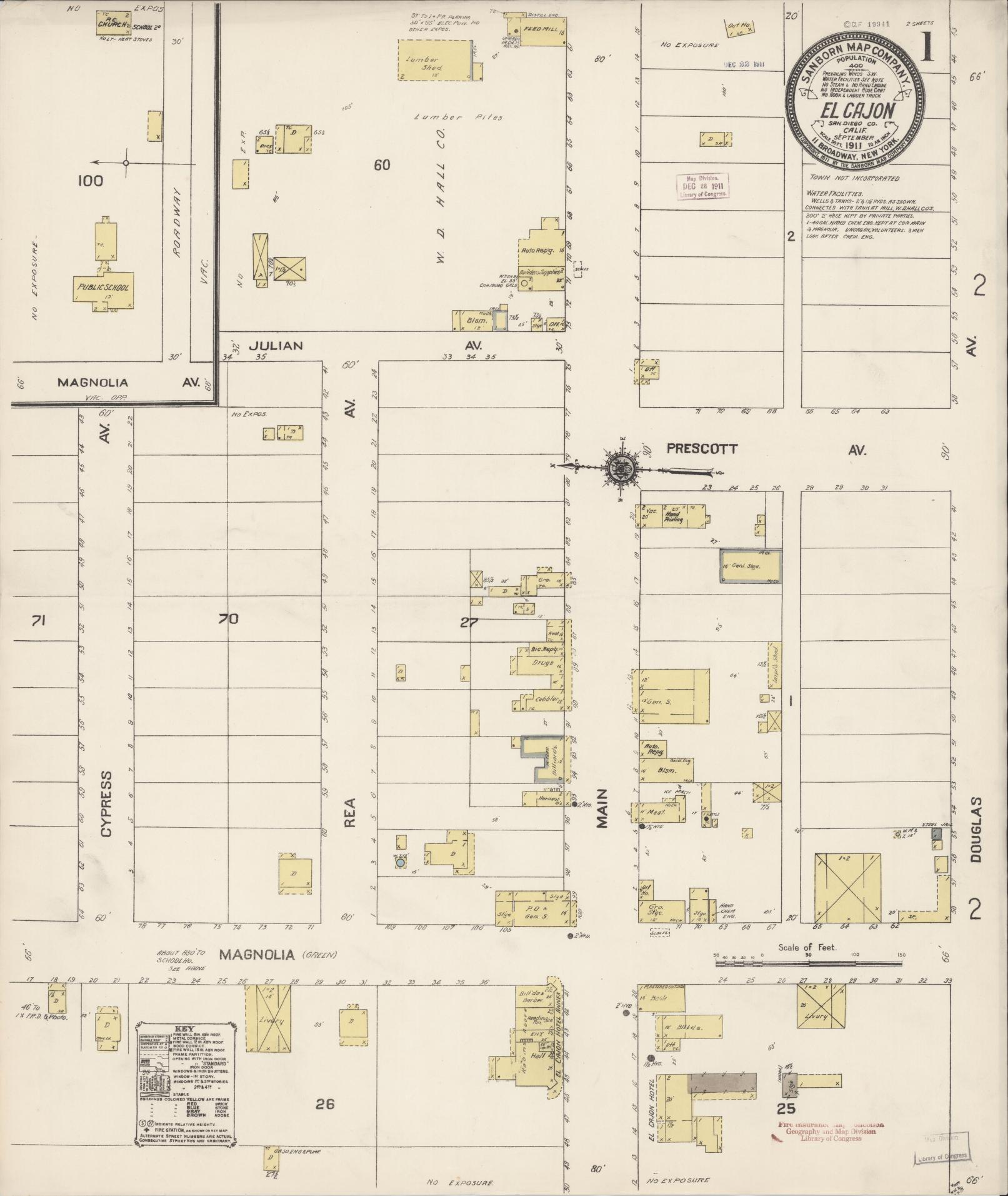 Sanborn Fire Insurance Map from El Cajon, San Diego County, California. (1911) – Historic Sanborn Fire Insurance Map Print