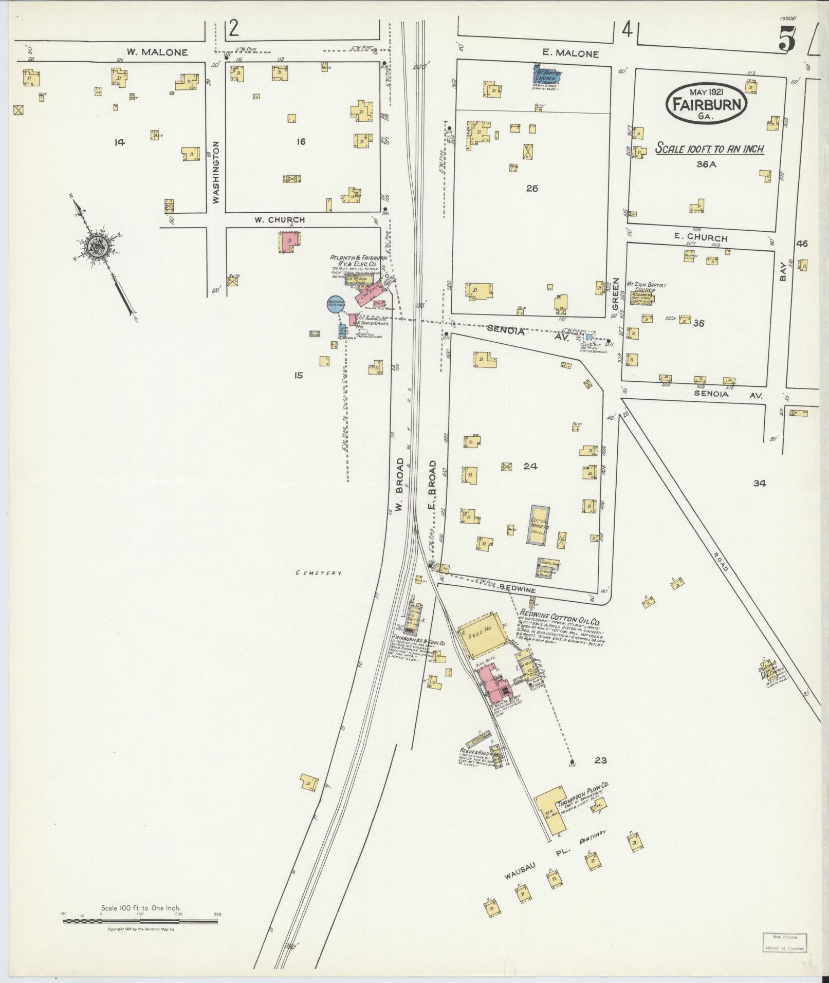 Sanborn Fire Insurance Map from Fairburn, Fulton County, Georgia (1921), Sheet #0005 - Historic Sanborn Fire Insurance Map Print, vintage old map wall art, antique decor, genealogy gift, Georgia Georgia map