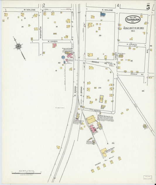 Sanborn Fire Insurance Map from Fairburn, Fulton County, Georgia (1921), Sheet #0005 - Historic Sanborn Fire Insurance Map Print, vintage old map wall art, antique decor, genealogy gift, Georgia Georgia map