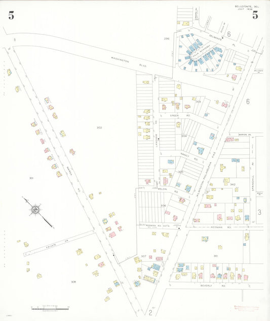 Sanborn Fire Insurance Map from Bellefonte, New Castle County, Delaware (1936), Sheet #0005 - Historic Sanborn Fire Insurance Map Print, vintage old map wall art, antique decor, genealogy gift, Delaware Delaware map