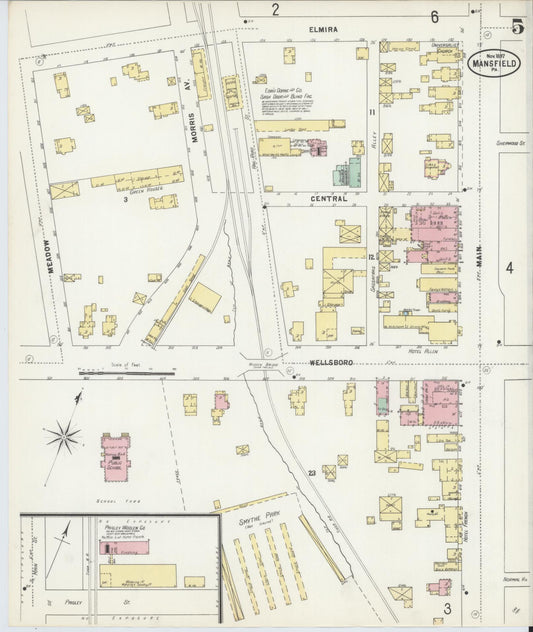 Sanborn Fire Insurance Map from Mansfield, Tioga County, Pennsylvania (1897), Sheet #0005 - Historic Sanborn Fire Insurance Map Print, vintage old map wall art, antique decor, genealogy gift, Pennsylvania Pennsylvania map