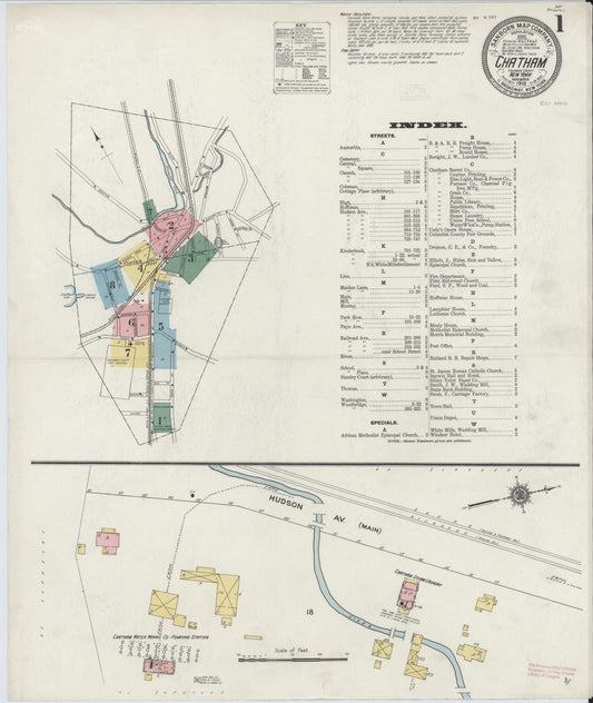 Sanborn Fire Insurance Map from Chatham, Columbia County, New York (1910), Sheet #0001 - Complete Map Set gallery image, historic Sanborn map, vintage wall art, New York New York