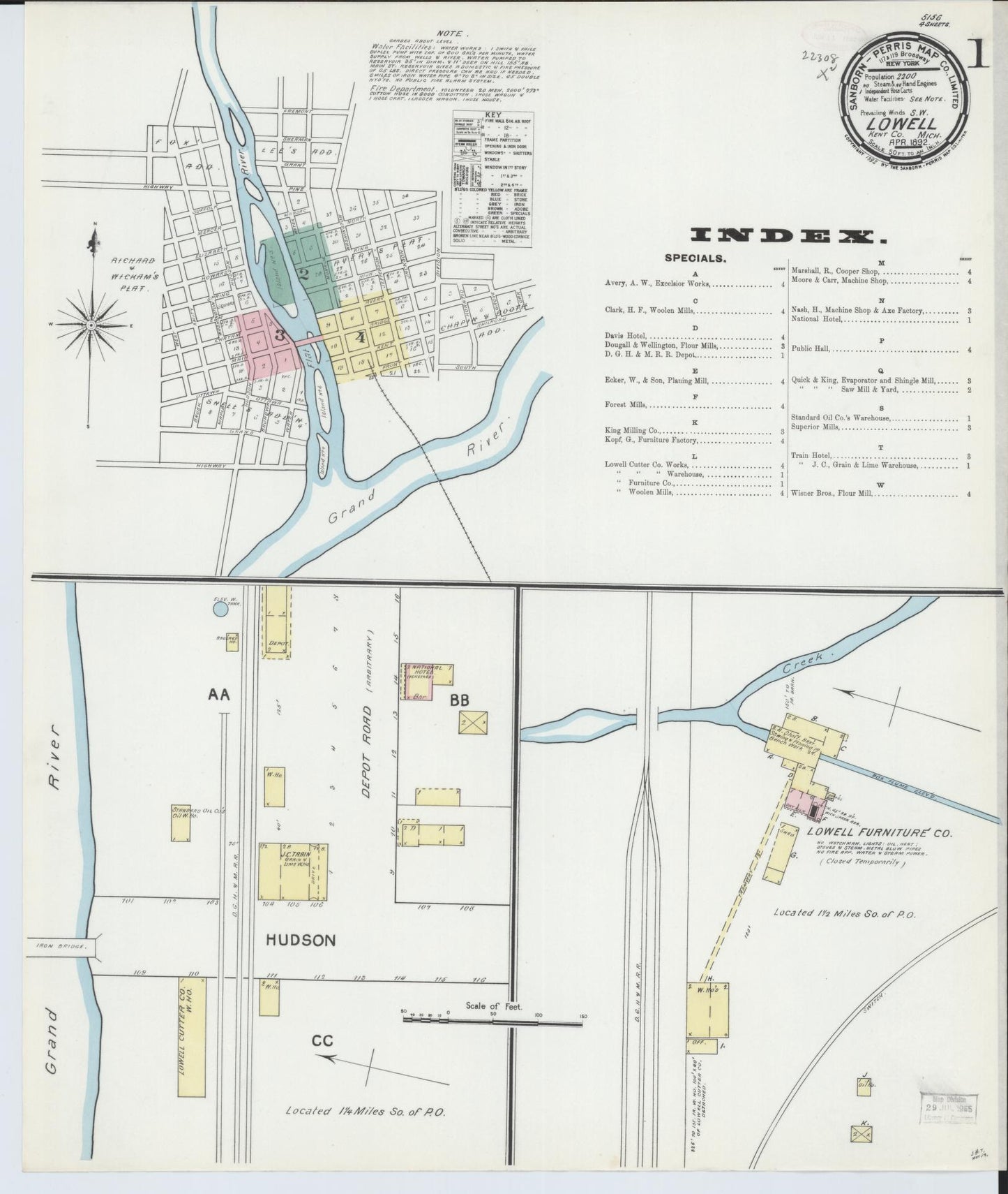 Sanborn Fire Insurance Map from Lowell, Kent County, Michigan (1892), Sheet #0001 - Complete Map Set gallery image, historic Sanborn map, vintage wall art, Michigan Michigan