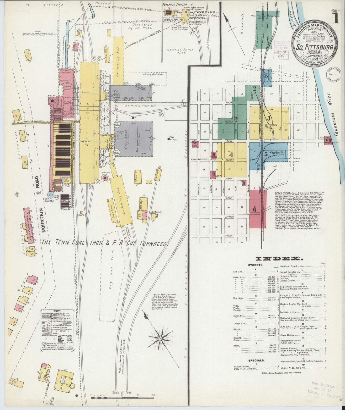Sanborn Fire Insurance Map from South Pittsburg, Marion County, Tennessee (1902), Sheet #0001 - Complete Map Set gallery image, historic Sanborn map, vintage wall art, Tennessee Tennessee