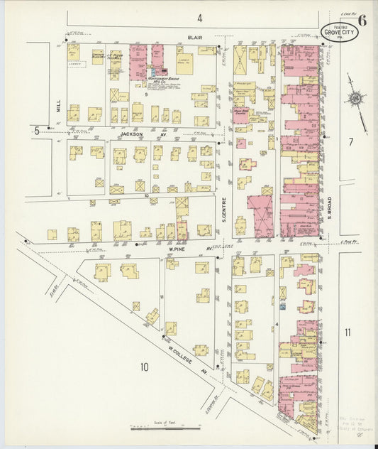 Sanborn Fire Insurance Map from Grove City, Mercer County, Pennsylvania (1912), Sheet #0006 - Historic Sanborn Fire Insurance Map Print, vintage old map wall art, antique decor, genealogy gift, Pennsylvania Pennsylvania map