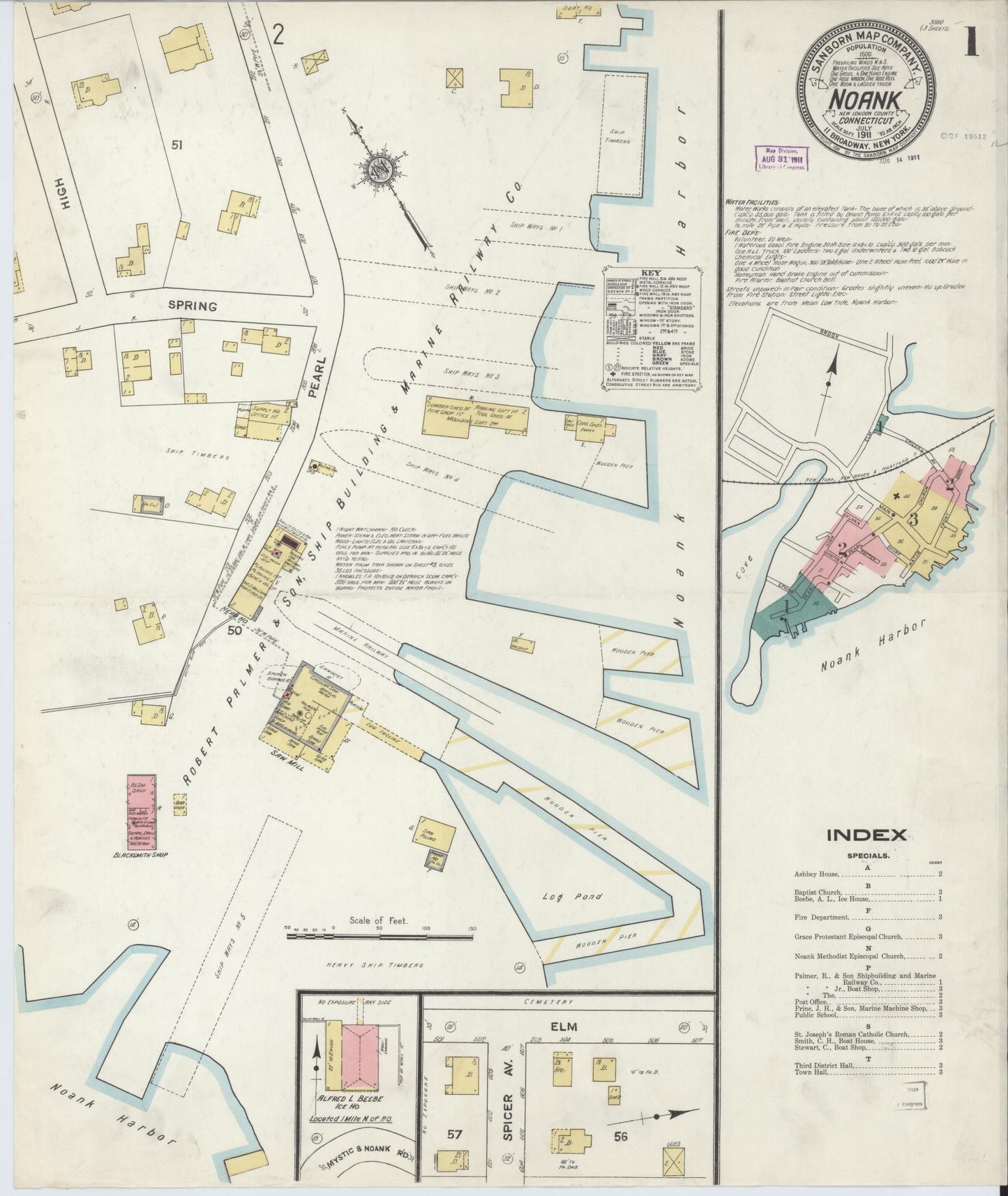 Sanborn Fire Insurance Map from Noank, New London County, Connecticut (1911), Sheet #0001 - Complete Map Set gallery image, historic Sanborn map, vintage wall art, Connecticut Connecticut