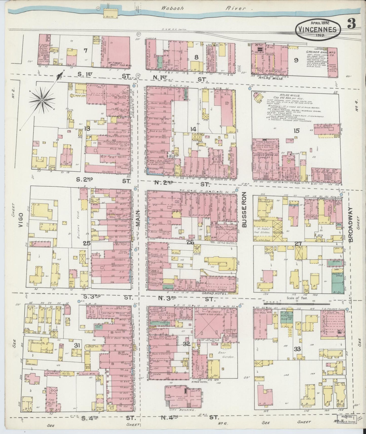 Sanborn Fire Insurance Map from Vincennes, Knox County, Indiana (1892), Sheet #0003 - Complete Map Set gallery image, historic Sanborn map, vintage wall art, Indiana Indiana