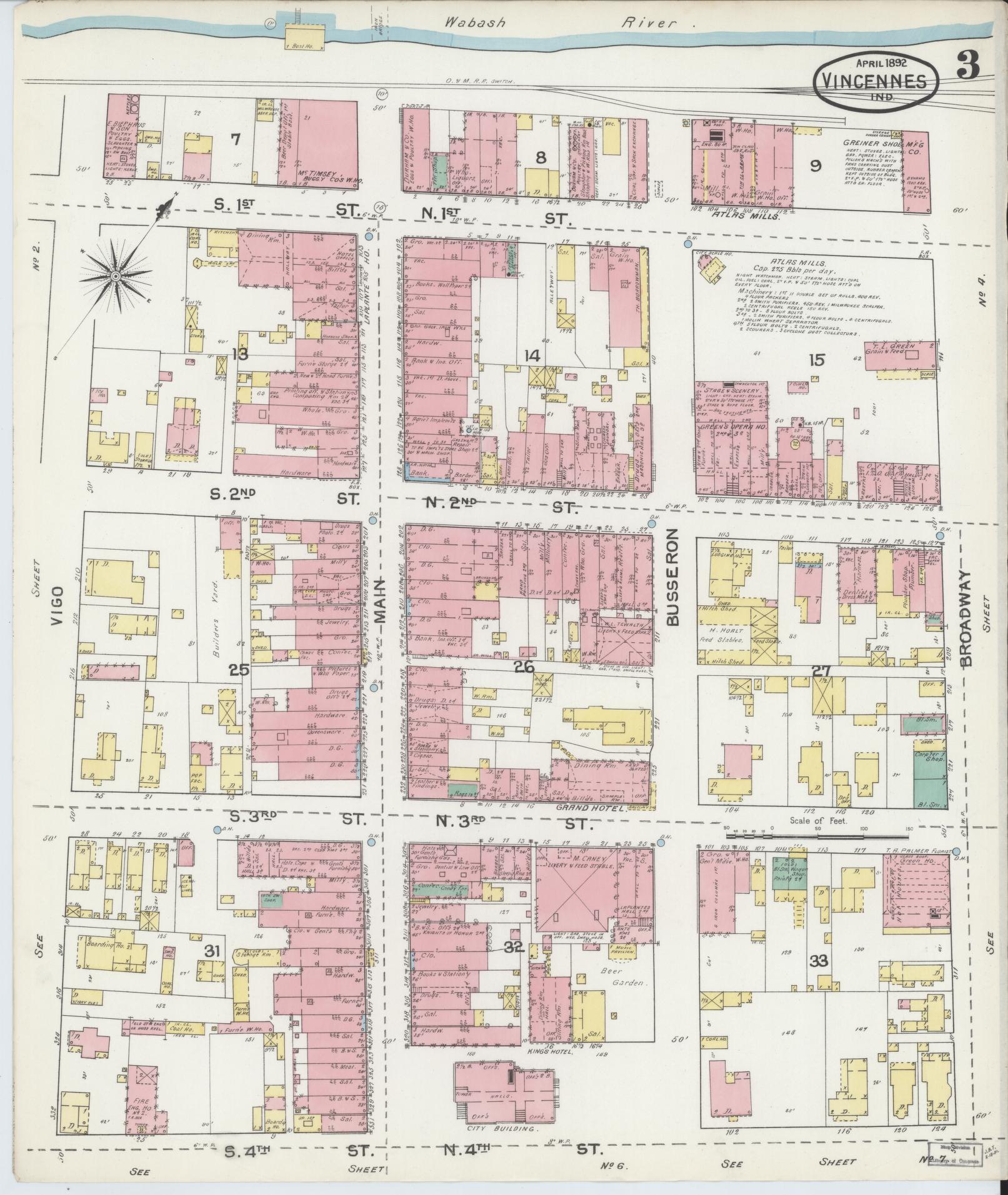 Sanborn Fire Insurance Map from Vincennes, Knox County, Indiana (1892), Sheet #0003 - Complete Map Set gallery image, historic Sanborn map, vintage wall art, Indiana Indiana